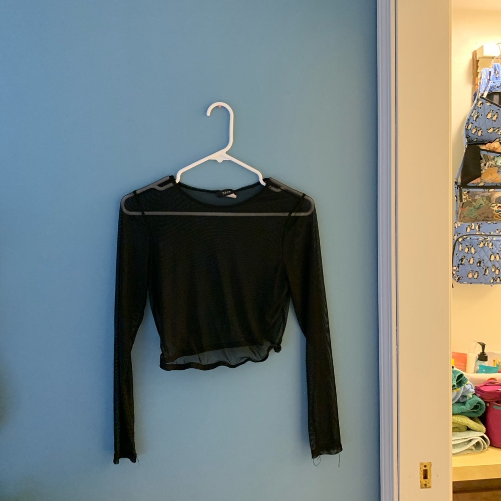 Sheer black long sleeve crop top